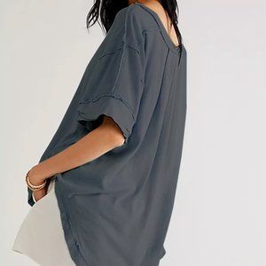 Free People Oversized Short Sleeve Button Up Tee Flowy Small-Large